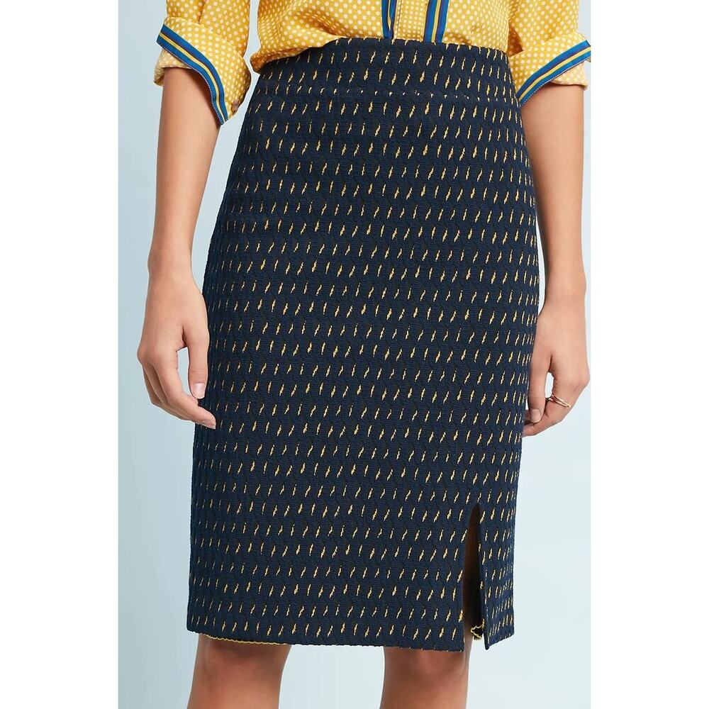 Anthropologie Maeve Hannon Cotton Bled Knit Textured Layered Pencil Skirt - Picture 3 of 13